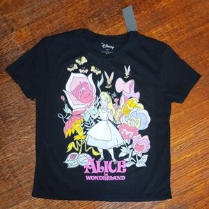 Women's Alice In Wonderland With Flowers T-Shirt, Sz L NWT